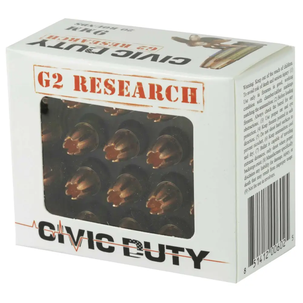 G2R CIVIC DUTY 9MM 20RD BOX 25 BOXES PER CASE - Image 2