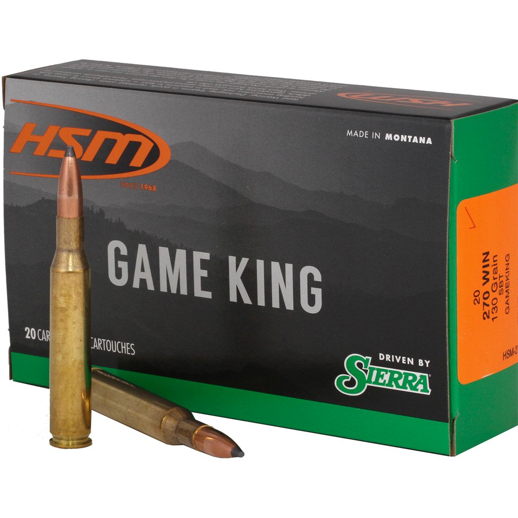 HSM Game King Rifle Ammunition 270 WSM Sierra Spitzer BT 130 gr. 20 rd.