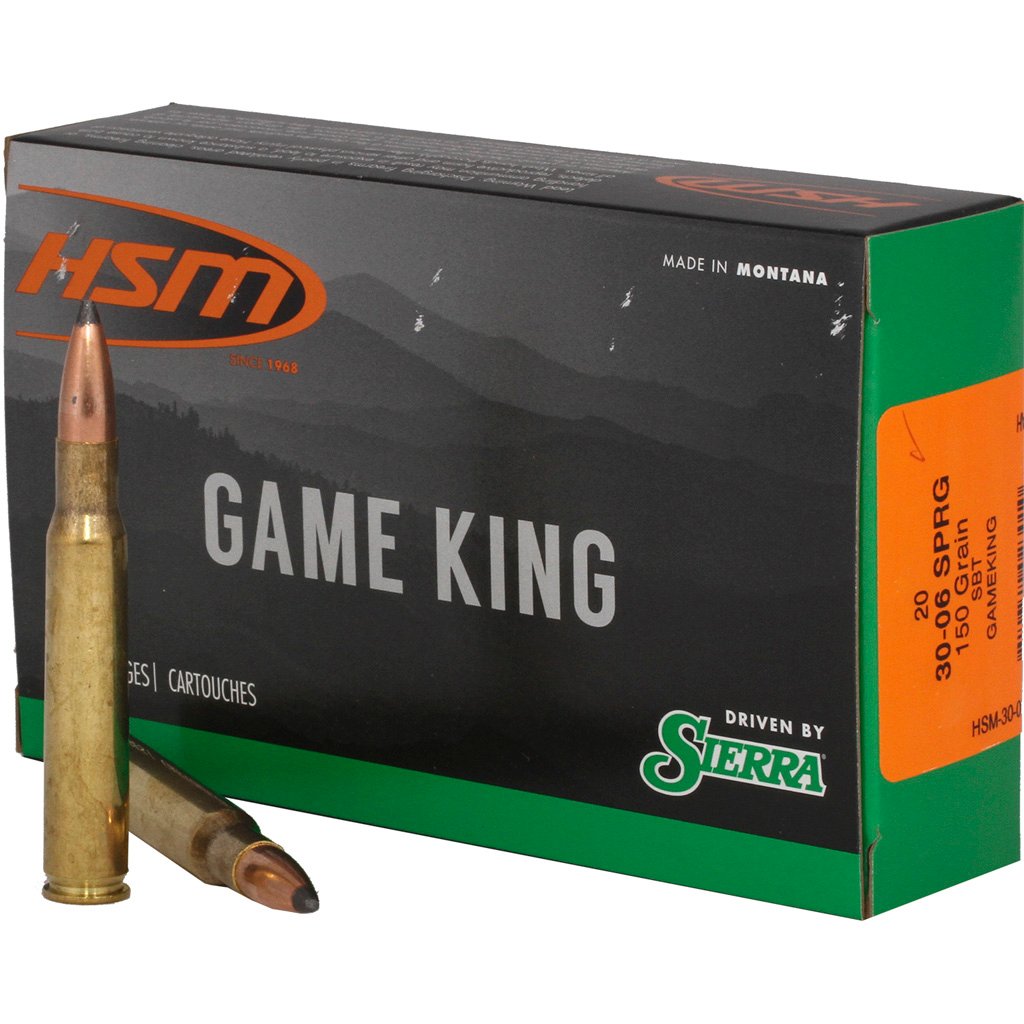 HSM Game King Rifle Ammunition 30-06 SPGF Sierra Spitzer BT 150 gr. 20 rd.