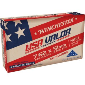 Winchester USA Valor Rifle Ammo 7.62x51mm 149 gr. FMJ 20 rd.