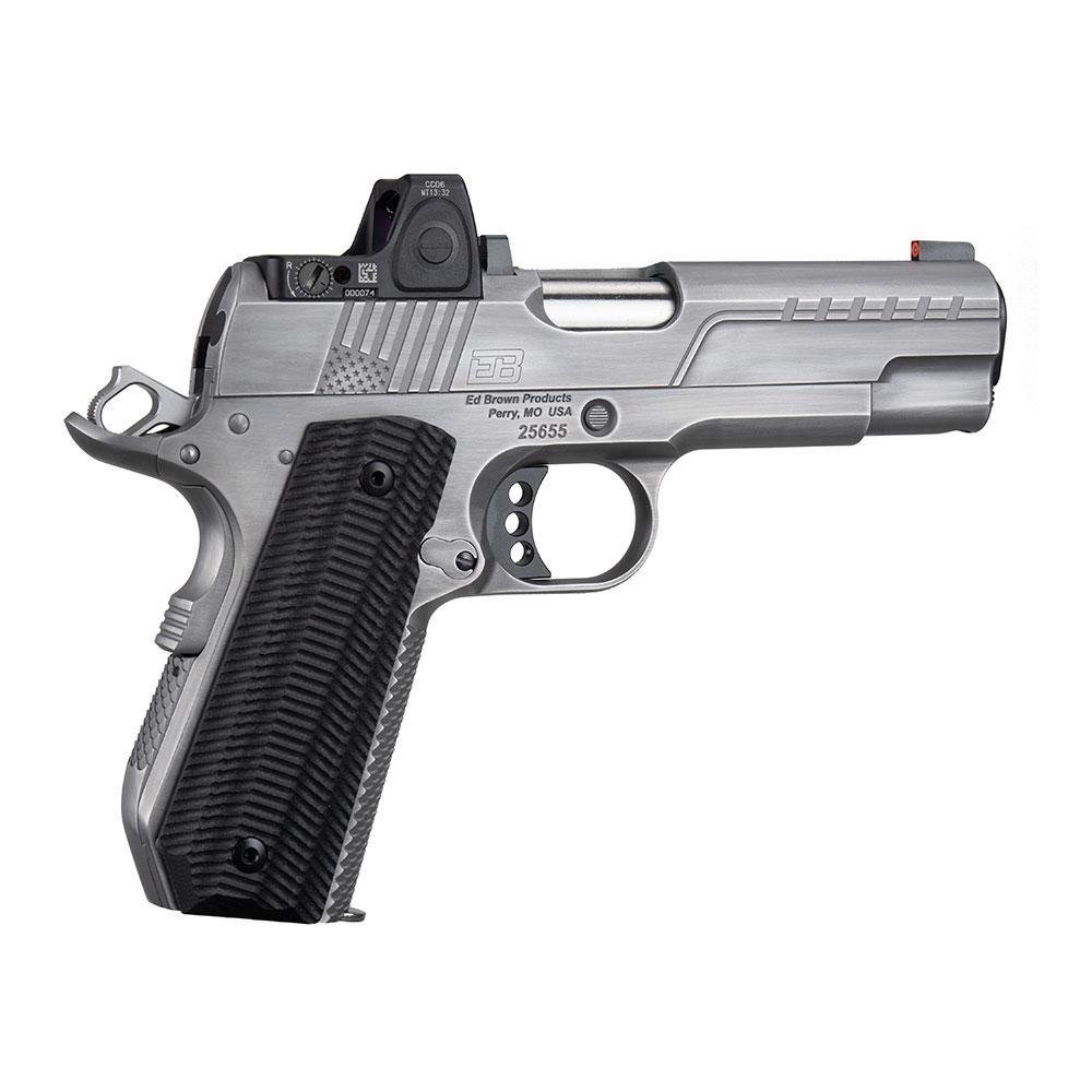 Ed Brown FX2 Compact Stainless Bobtail Handgun .45 Auto 7rd Magazine 4.25" Barrel American Flag Serrations w/Trij RMRcc