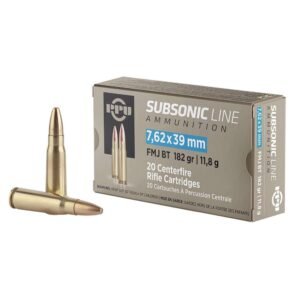 PPU Subsonic Rifle Ammunition 7.62x39mm 182gr FMJ 1033 fps 20/ct