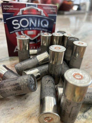 ARMUSA COMPETITION 12GA. SONIQ NICKEL PLATED 7/8 OZ. (24 GRAMS) PLATINUM SERIES 1330 FPS (1 CASE OF 250 SHELLS) FROM $135 + FREE SHIPPING
