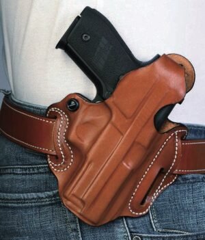 DESANTIS THUMB BREAK SCABBARD - RH OWB LEATHER M&P SHLD 9 TAN