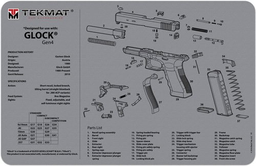 TEKMAT ARMORERS BENCH MAT - 11"x17" FOR GLOCK G4 GREY